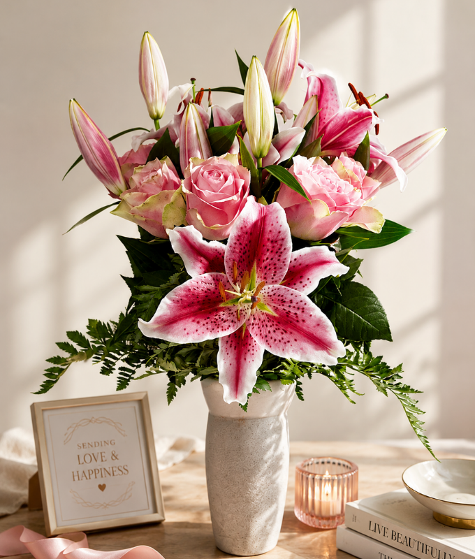 Pink Lilies and Roses