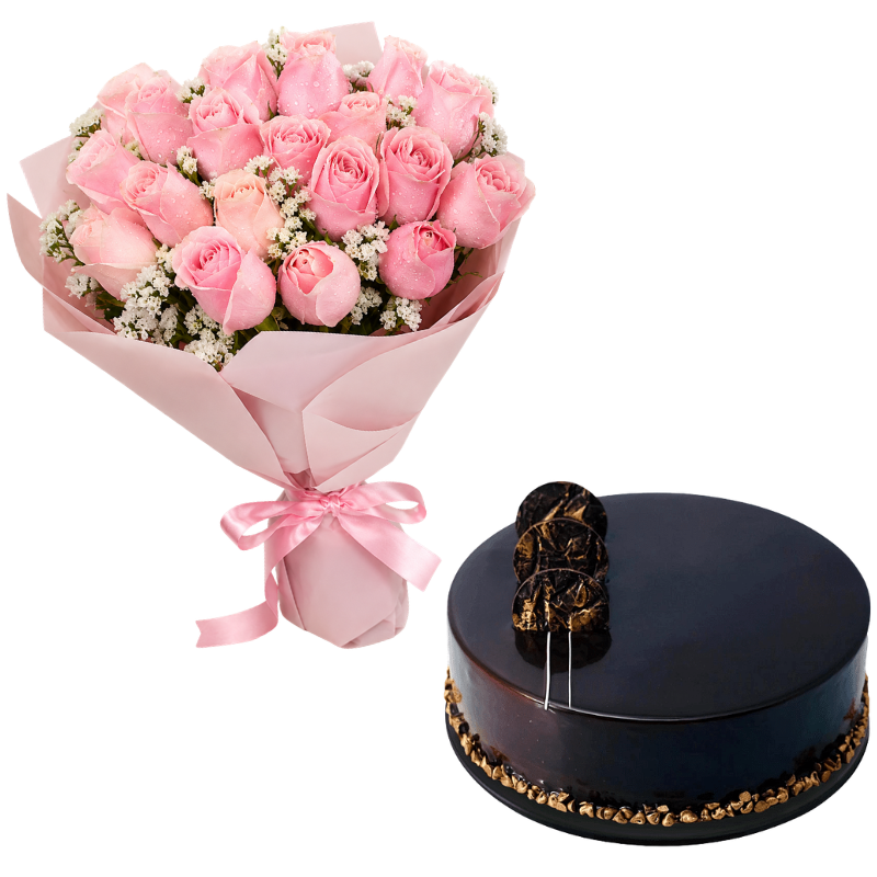 Pastel Pink Bunch & Chocolate Glaze Cake