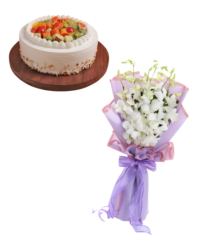 Snowy Orchids & Fruit Cake