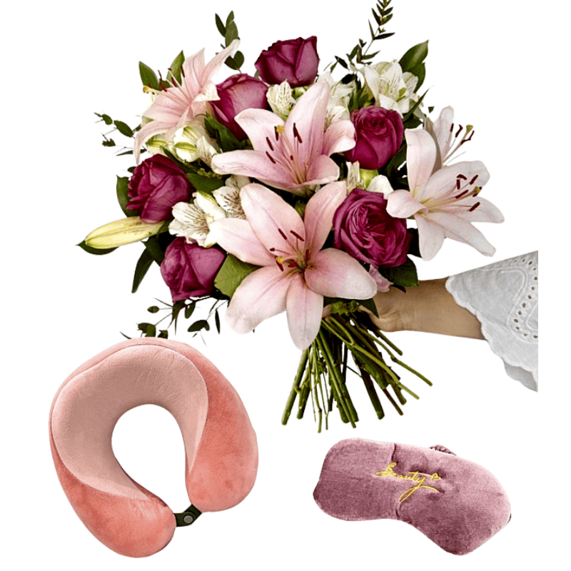 Travel Pillow, Mask & Floral Combo